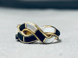 Important Vintage Native American Navajo Signed Zia Symbol Inlaid 14k Gold Ring