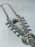 Gasp! Vintage Native American Navajo Royston Turquoise Sterling Silver Squash Blossom Necklace-Nativo Arts