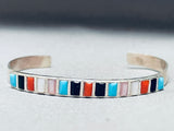 Amazing Vintage Native American Navajo Turquoise Inlay Sterling Silver Bracelet-Nativo Arts