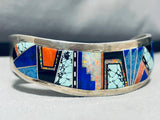 6.5 Inch Wrist Brian Yazzie Vintage Native American Navajo Inlay Sterling Silver Bracelet-Nativo Arts