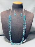 Traditional Vintage Native American Navajo Bluegem Turquoise Sterlingsilver Necklace Earring Set-Nativo Arts