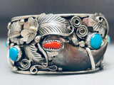Heavy Mens Native American Navajo Turquoise Sterling Silver Bear Bracelet-Nativo Arts