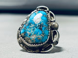 Lovely Vintage Native American Navajo Blue Diamond Turquoise Sterling Silver Ring-Nativo Arts