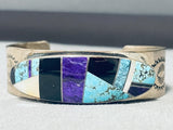 One Of The Most Unique Vintage Native American Navajo Turquoise Inlay Sterling Silver Bracelet-Nativo Arts
