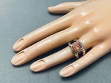 Signed Detailed Vintage Zuni Shell Opal Sterling Silver Ring-Nativo Arts