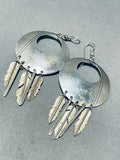 Awesome Vintage Native American Navajo Handcarved Sterling Silver Feather Pendant Earrings-Nativo Arts