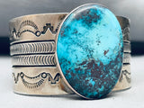 7 Inch Wrist Deep Blue Turquoise Native American Navajo Sterling Silver Bracelet-Nativo Arts