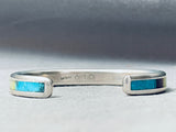 Important Larry Loretto Vintage Native American Zuni Turquoise Inlay Sterling Silver Bracelet