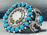 Important Vintage Native American Navajo Basket Sterling Silver Turquoise Bracelet, Heavy-Nativo Arts