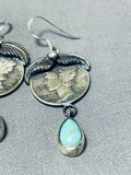 Unique Native American Navajo Silver 1944 Dimes Blue Gem Turquoise Sterling Silver Earrings-Nativo Arts
