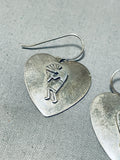 Incomparable Vintage Native American Navajo Sterling Silver Kokopelli Heart Earrings-Nativo Arts