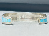 Signed 6.5 Inch Wrist Vintage Native American Navajo Turquoise Sterling Silver Bracelet-Nativo Arts