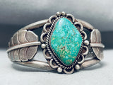 Rare Apache Turquoise Mine Vintage Native American Navajo Sterling Silver Leaf Bracelet-Nativo Arts