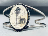 Hand Carved Lighthouse Vintage Native American Navajo Sterling Silver Bracelet-Nativo Arts