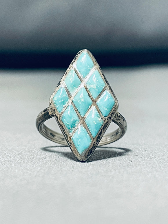 Brilliant Vintage Native American Zuni Blue Gem Turquoise Sterling Silver Ring-Nativo Arts