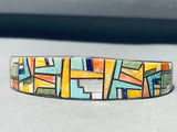 One Of The Most Intricate Vintage Native American Navajo Inlay Sterling Silver Bracelet-Nativo Arts