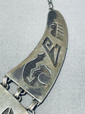 Rare Vintage Native American Hopi Sterling Silver Chiseled Overlay Sunface Necklace-Nativo Arts