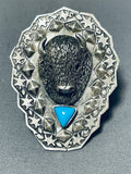 Huge 30 Gram Native American Bison Turquoise Sterling Silver Ring-Nativo Arts