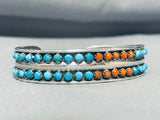 Eyes Of Corals And Turquoise Vintage Sterling Silver Bracelet-Nativo Arts