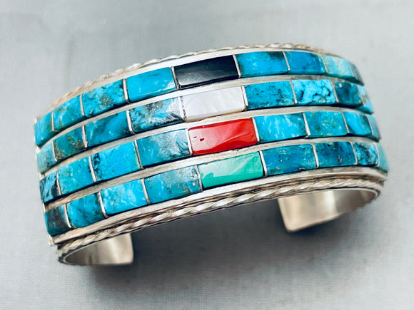 One Of The Best Vintage Native American Navajo Turquoise Channel Inlay Sterling Silver Bracelet-Nativo Arts