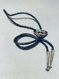Most Detailed Vintage Native American Navajo Turquoise Spiny Oyster Jet Sterling Silver Bolo Tie-Nativo Arts