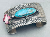 Signed Vintage Native American Navajo Blue Diamond Turquoise Sterling Silver Bracelet-Nativo Arts
