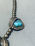 Fabulous Vintage Native American Navajo 4 Morenci Turquoise Sterling Silver Leaves Necklace-Nativo Arts