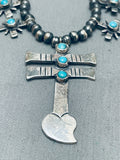 Federico Jimenez Vintage Turquoise Sterling Silver Cross Squash Blssom Necklace-Nativo Arts