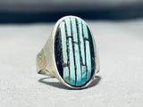 Sensational Vintage Native American Navajo Inlay Turquoise Jet Sterling Silver Grand Ring-Nativo Arts