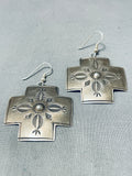 Supreme Vintage Native American Navajo Sterling Silver Cross Handstamped Earrings-Nativo Arts