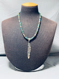 Rare Vintage Native American Navajo Turquoise Necklace Sterling Silver Feather Necklace-Nativo Arts