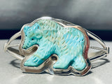 Walking Bear Hand Carved Vintage Native American Navajo Turquoise Sterling Silver Bracelet-Nativo Arts