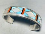 6' Wrist Vintage Navajo Turquoise Inlay Sterling Silver Bracelet Cuff-Nativo Arts