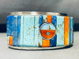6.5 Inch Wrist Native American Navajo Turquoise Inlay Sterling Silver Bracelet Cuff-Nativo Arts