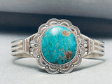 Signed Native American Navajo Royston Turquoise Sterling Silver Bracelet-Nativo Arts