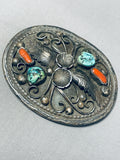 Important Early Albert Lee Vintage Native American Navajo Turquoise Sterling Silver Buckle-Nativo Arts