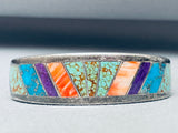 6 Inch Wrist Vintage Native American Navajo Turquoise Inlay Sterling Silver Bracelet-Nativo Arts