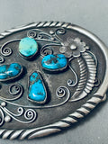 Exceptional Vintage Native American Navajo Swirl Morenci Turquoise Sterling Silver Buckle-Nativo Arts