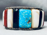 6.5 Inch Wrist Vintage Native American Navajo Turquoise Inlay Sterling Silver Bracelet-Nativo Arts