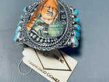 Native Woman Turquoise Hand Carved Sterling Silver Bracelet-Nativo Arts