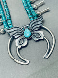 Gorgeous Native American Navajo Turquoise Sterling Silver Buttefly Squash Blossom Necklace-Nativo Arts