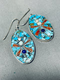 One Of A Kind Santo Domingo Turquoise Coral Sterling Silver Dragonfly Earrings-Nativo Arts