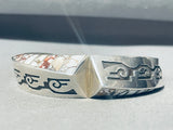 6 Inch Wrist Rare Vintage Native American Navajo White Agate Sterling Silver Bracelet Cuff-Nativo Arts