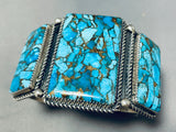 Radiant Native American Navajo 3 Spiderweb Turquoise Sterling Silver Colossal Bracelet-Nativo Arts