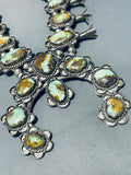 300 Gram Vintage Native American Navajo Green Turquoise Sterling Silver Squash Blossom Necklace-Nativo Arts