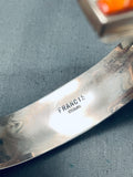 The Most Unique Vintage Native American Navajo Orange Shell Inlay Sterling Silver Bracelet-Nativo Arts