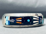 Tsosie Kachina Vintage Native American Navajo Turquoise Inlay Sterling Silver Bracelet-Nativo Arts