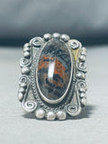 Elegant Vintage Native American Navajo Petrified Wood Sterling Silver Ring-Nativo Arts