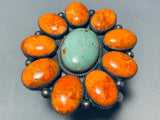 Native American The Most Unique Domed Coral Turquoise Sterling Silver Bracelet-Nativo Arts