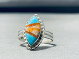 Signed Native American Navajo Blue Gem Turquoise Opal Sterling Silver Ring-Nativo Arts